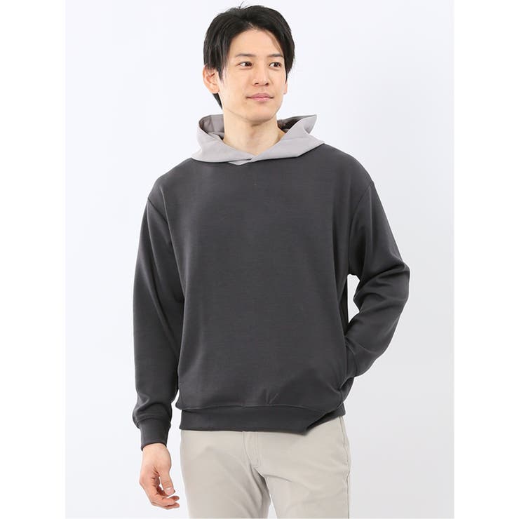 05黒 | KAITEKI+ ストレッチ ダンボール 配色 プルパーカー | TAKA-Q MEN