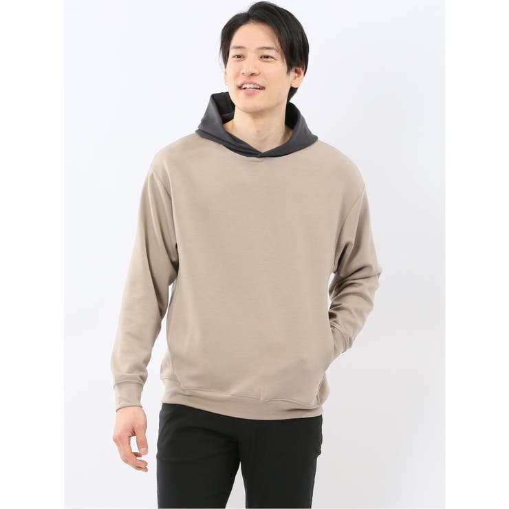 33ベージュ | KAITEKI+ ストレッチ ダンボール 配色 プルパーカー | TAKA-Q MEN