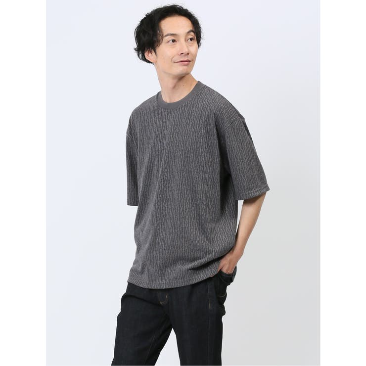 ケーブルジャガード クルーネック半袖Tシャツ | TAKA-Q MEN | 詳細画像1 