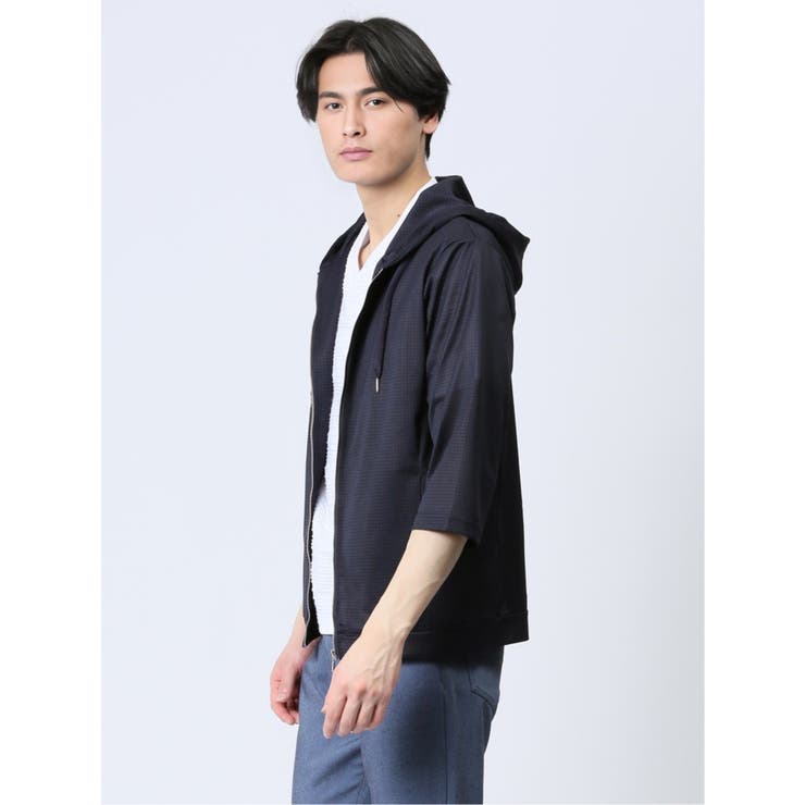 吸水速乾 千鳥格子 7分袖パーカー[品番：TKQJ0021941]｜TAKA-Q
