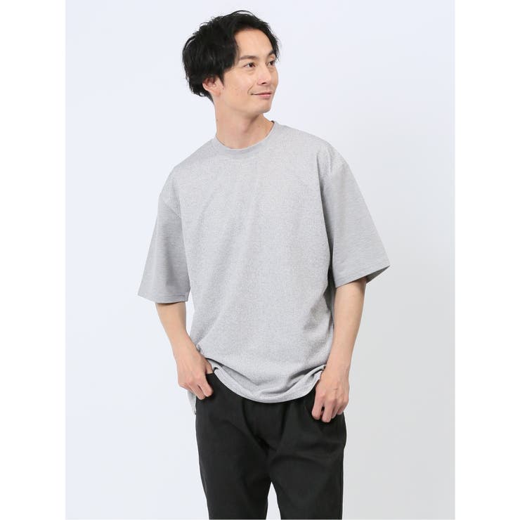01白 | ドビーメッシュ切替 クルーネック半袖Tシャツ | TAKA-Q MEN