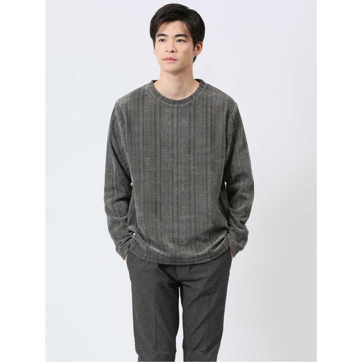06グレー | ジャガードモール クルーネック長袖Tシャツ | TAKA-Q MEN