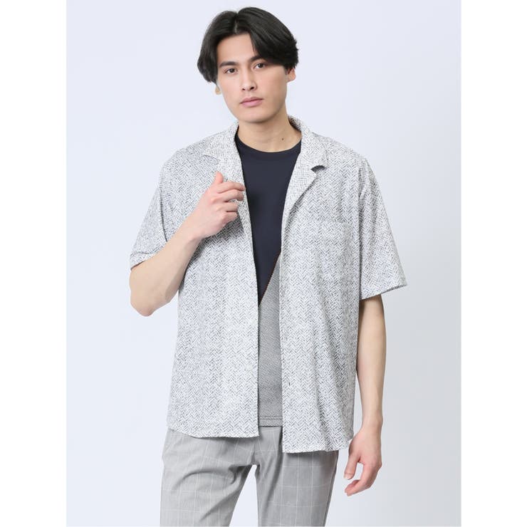03ライトグレー | エステルプリント 半袖シャツアウター | TAKA-Q MEN