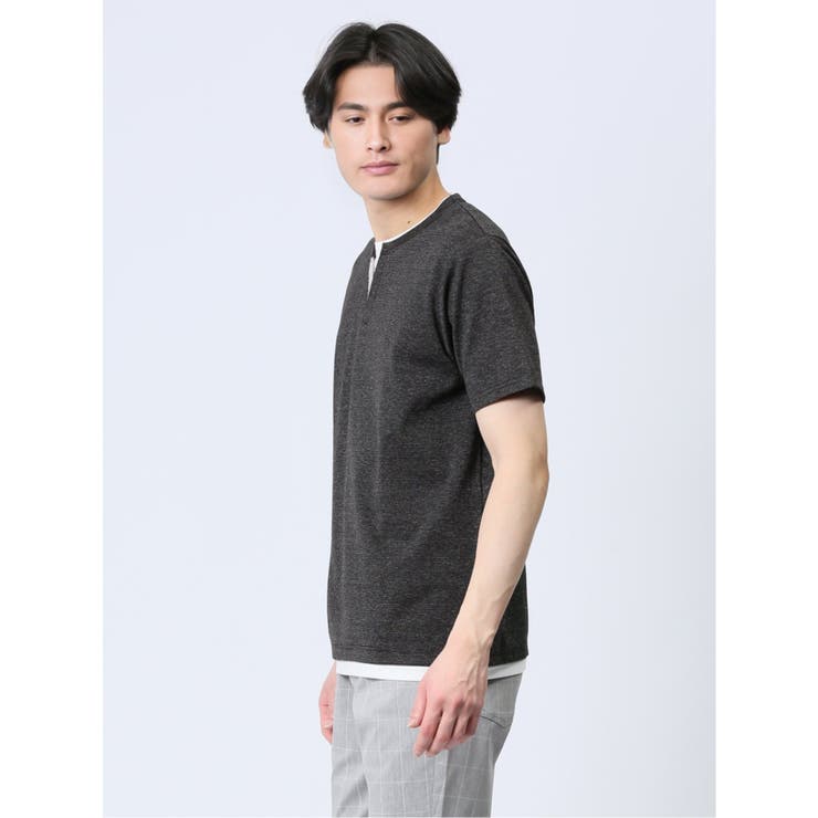 さまになる フェイクレイヤード キーネック半袖Tシャツ | TAKA-Q MEN | 詳細画像12 