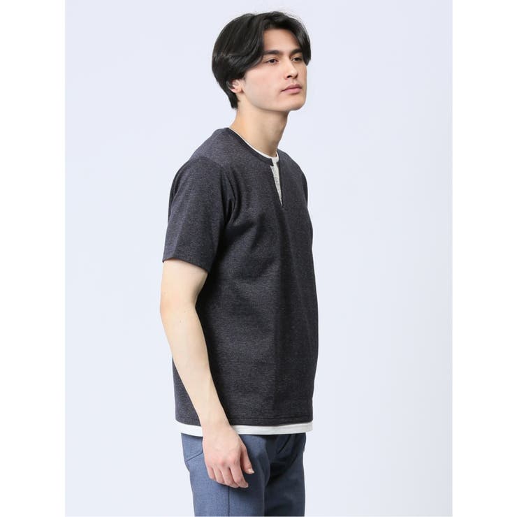 さまになる フェイクレイヤード キーネック半袖Tシャツ | TAKA-Q MEN | 詳細画像24 