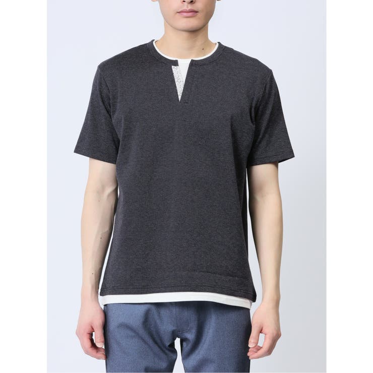 さまになる フェイクレイヤード キーネック半袖Tシャツ | TAKA-Q MEN | 詳細画像25 