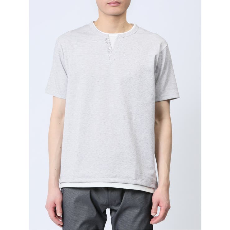 さまになる フェイクレイヤード キーネック半袖Tシャツ | TAKA-Q MEN | 詳細画像5 