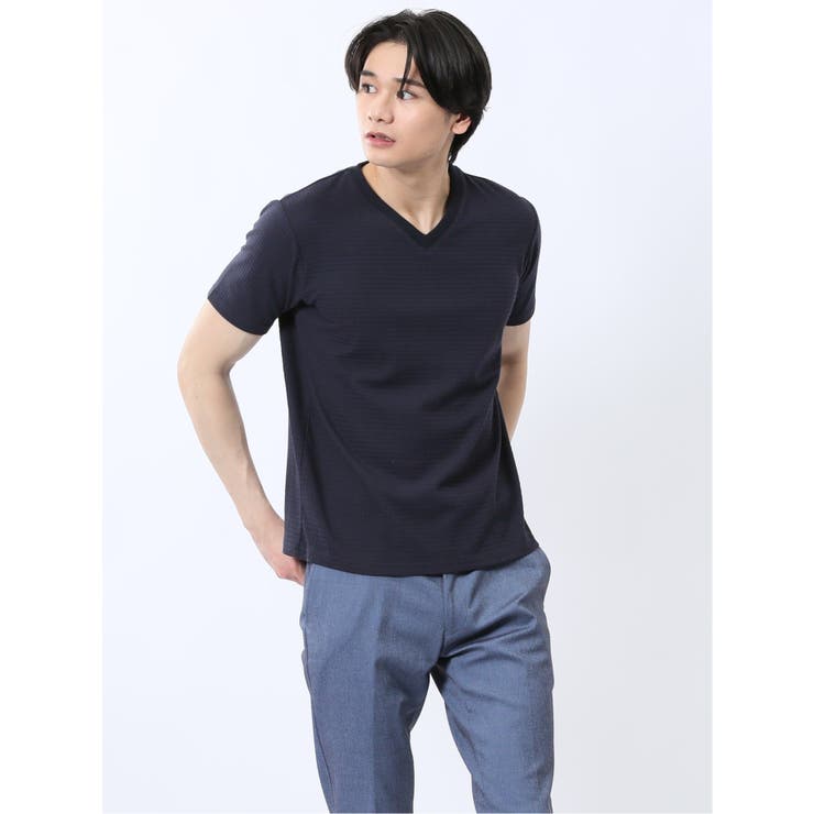 ふくれ千鳥ジャガード Vネック半袖Tシャツ | TAKA-Q MEN | 詳細画像14 