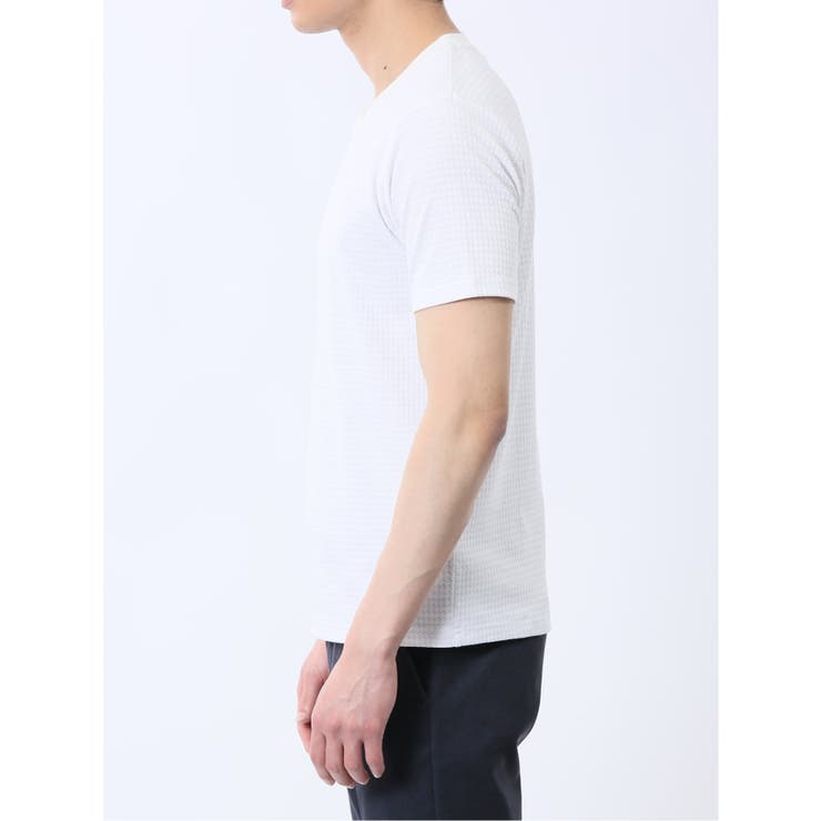 ふくれ千鳥ジャガード Vネック半袖Tシャツ[品番:TKQJ0025340 ふくれ千鳥ジャガード Vネック半袖Tシャツ[品番:TKQJ0025340