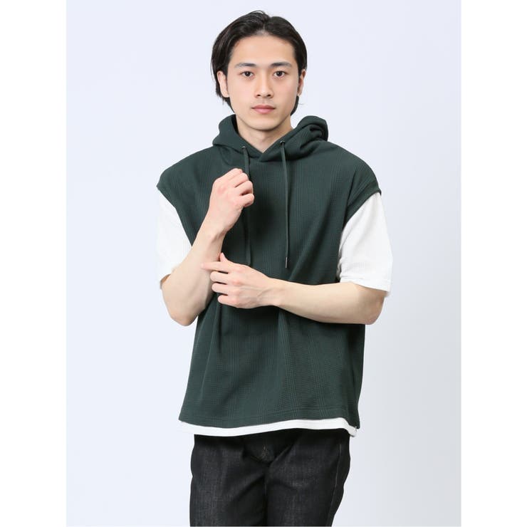 さまになる フェイクレイヤード 半袖プルパーカー | TAKA-Q MEN | 詳細画像4