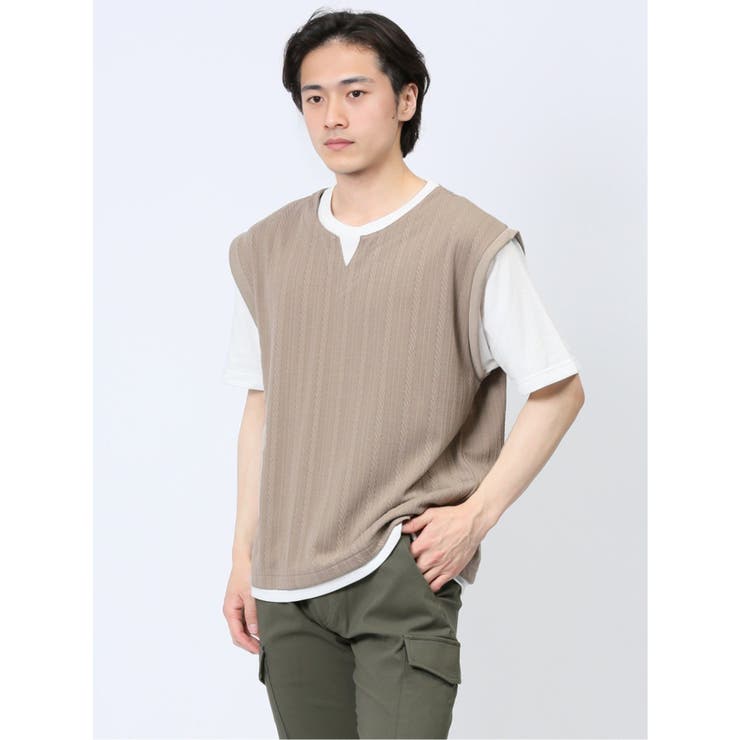フェイクレイヤード Tシャツ 2色 キーネック 半袖 韓国 cr9648 さまになる フェイクレイヤード キーネック半袖Tシャツ[品番