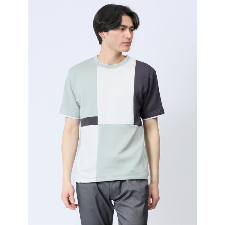 切替 フェイククルーネック半袖Tシャツ | TAKA-Q MEN | 詳細画像1 