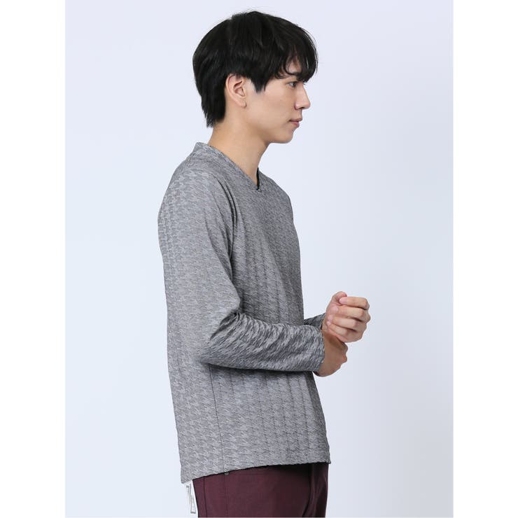 リンクスジャガード千鳥 Vネック長袖Tシャツ | TAKA-Q MEN | 詳細画像23 