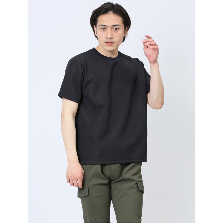 75紺 | リップルマイクロボーダー クルーネック半袖Tシャツ | TAKA-Q MEN