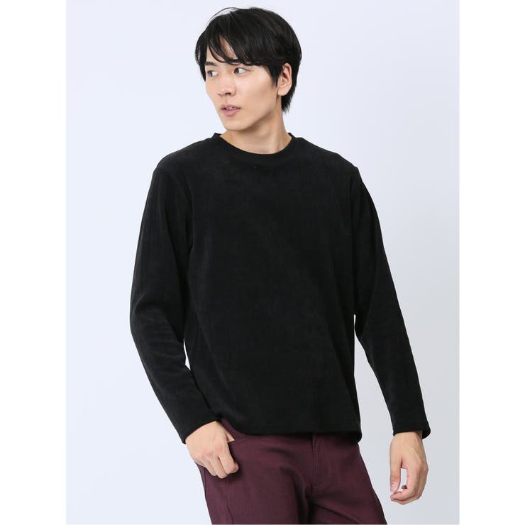 05黒 | ジャガードモール クルーネック長袖Ｔシャツ | TAKA-Q MEN