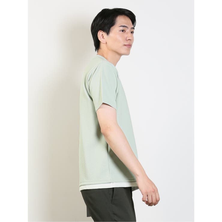 【53モスグリーン】リップル フェイクVネック半袖Tシャツ[品番：TKQJ0019263]｜TAKA-Q  MEN（タカキュー）のメンズファッション通販｜SHOPLIST（ショップリスト）