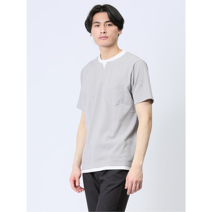 さまになる フェイクレイヤード キーネック半袖Tシャツ | TAKA-Q MEN | 詳細画像15 