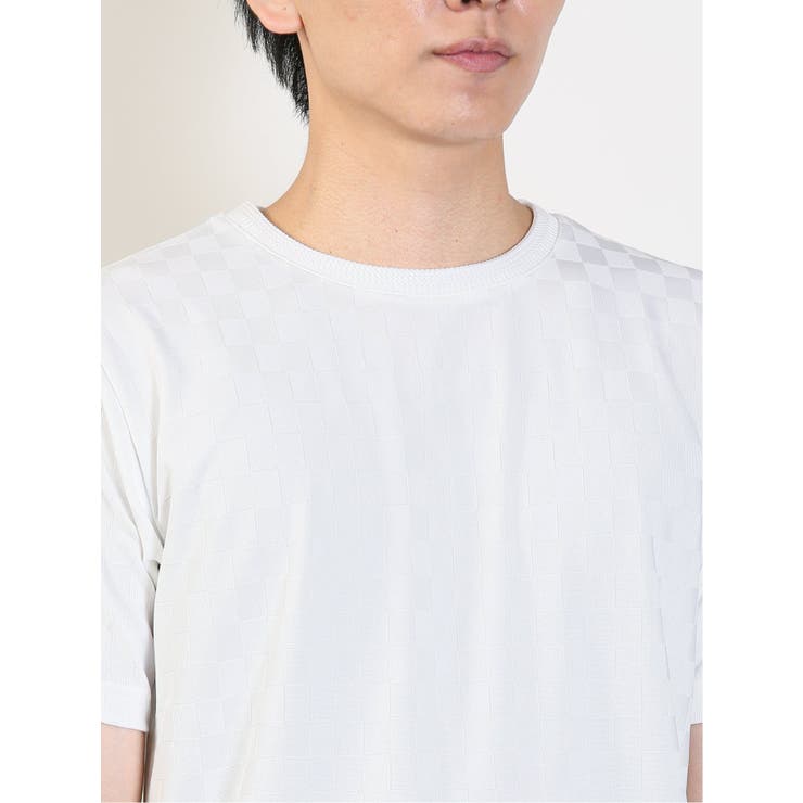 リンクスジャガード 市松柄 クルーネック半袖Tシャツ[品番