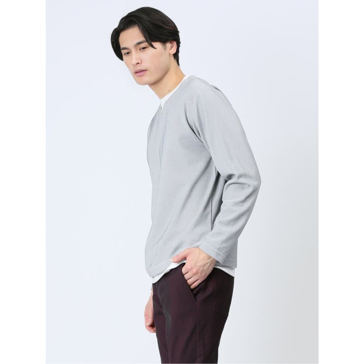 さまになる フェイクレイヤード キーネック長袖Tシャツ | TAKA-Q MEN | 詳細画像12 