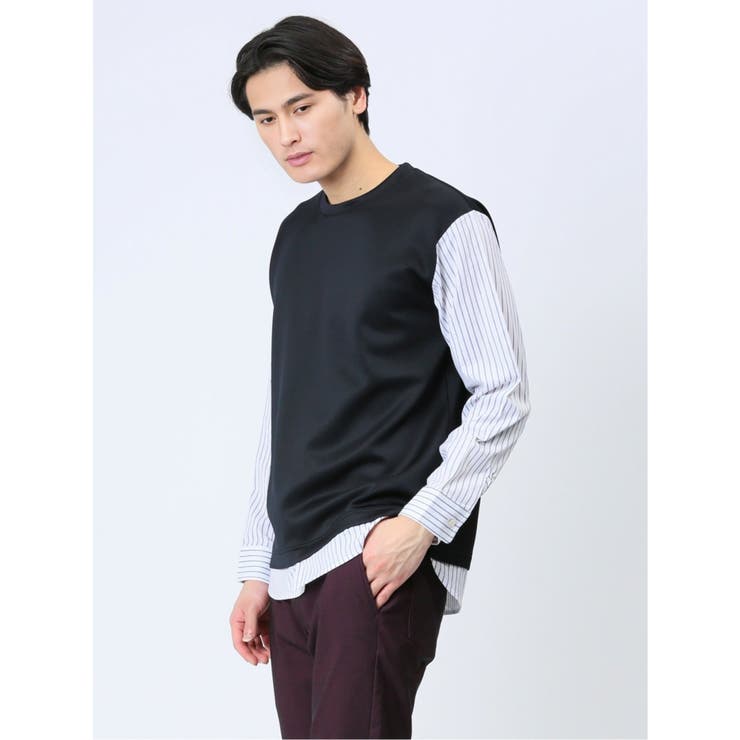 さまになる 布帛切替 クルーネック長袖Tシャツ | TAKA-Q MEN | 詳細画像14 