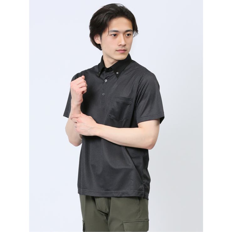 05黒 | 吸水速乾 エステルプリント クレリック半袖ポロシャツ | TAKA-Q MEN