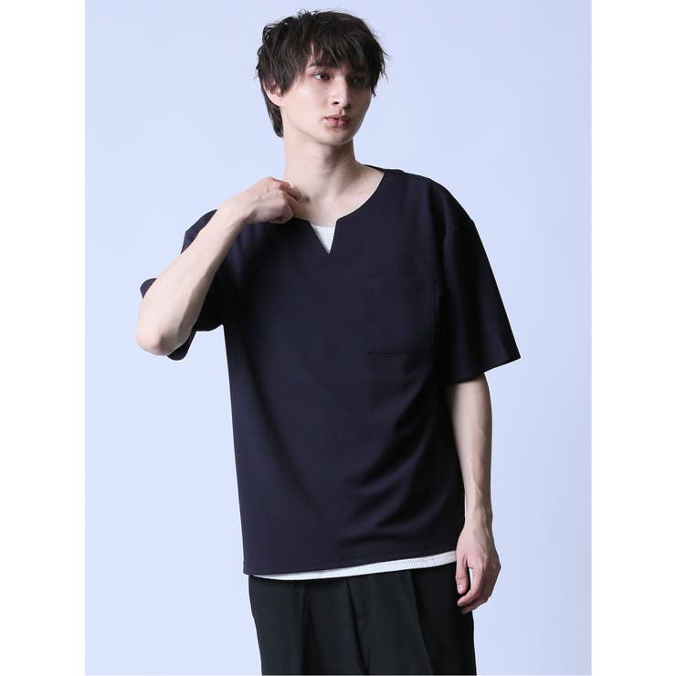 75紺 | KAITEKI+ キーネック半袖Tシャツ&タンクトップ アンサンブル | TAKA-Q MEN