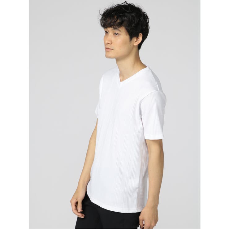 針抜きテレコ Vネック半袖Tシャツ[品番：TKQJ0014986]｜TAKA-Q MEN