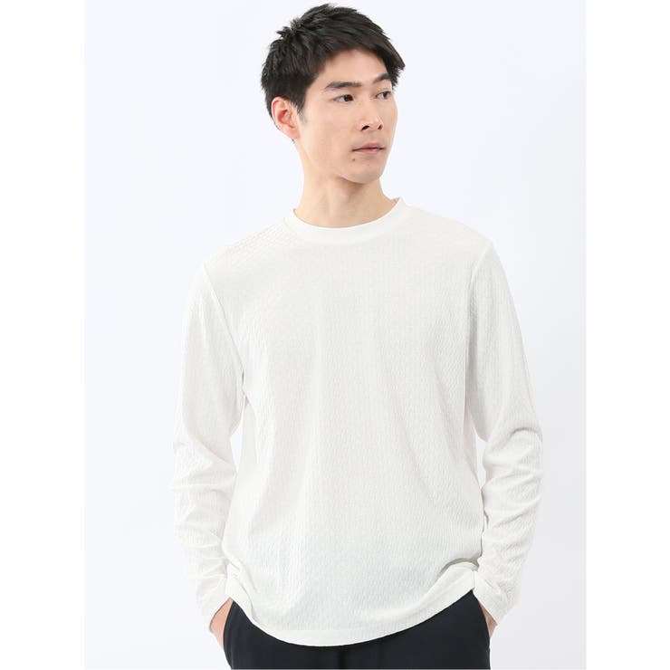 01白 | 千鳥ジャガード クルーネック長袖Tシャツ | TAKA-Q MEN