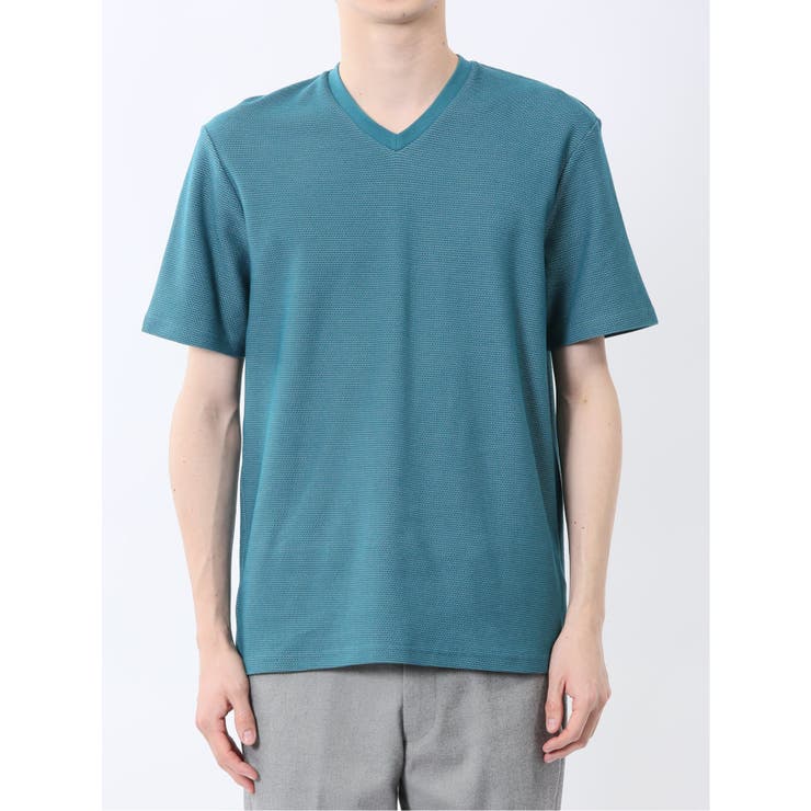 メランジ 裏ボーダー Vネック半袖Tシャツ[品番：TKQJ0025349