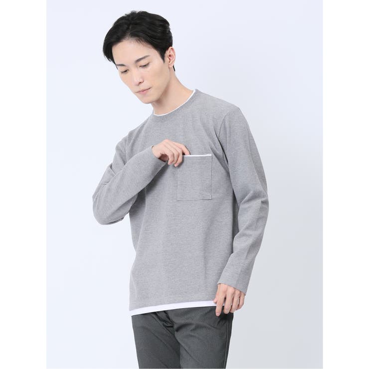 03ライトグレー | ポップコーン フェイククルーネック長袖Tシャツ | TAKA-Q MEN