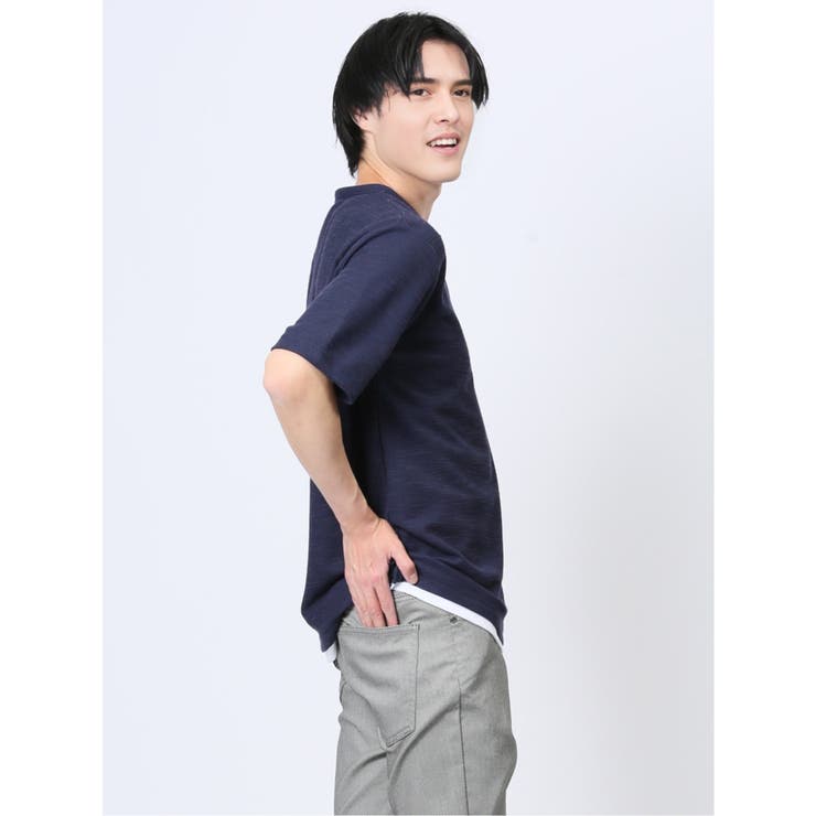 杢スラブ フェイクヘンリーネック半袖Tシャツ | TAKA-Q MEN | 詳細画像37 