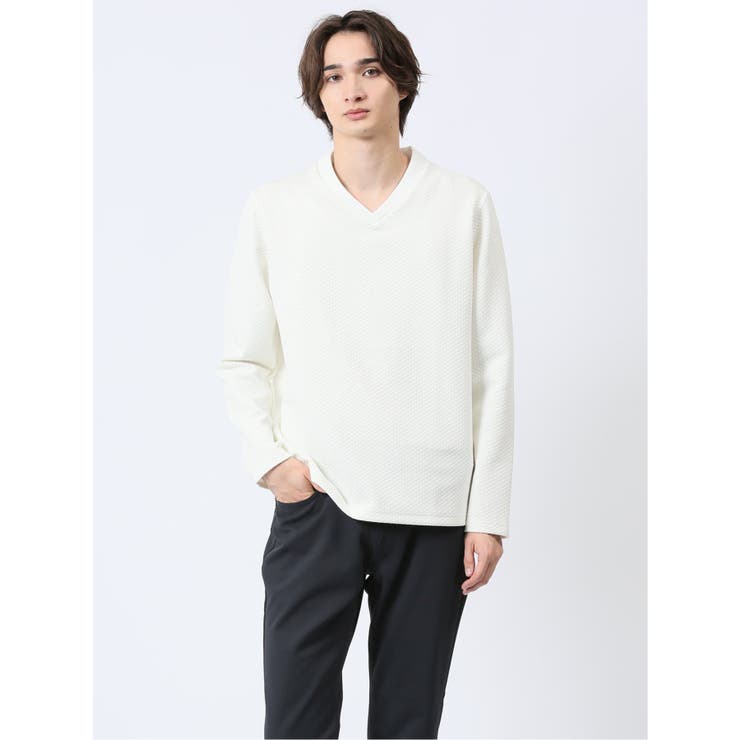 ジオメトリックジャガード Vネック長袖Tシャツ | TAKA-Q MEN | 詳細画像1 