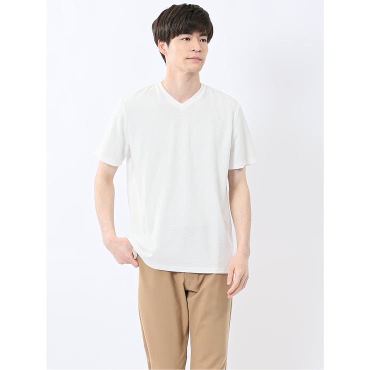 リンクスダイヤ柄ジャガード Vネック半袖Tシャツ | TAKA-Q MEN | 詳細画像1 