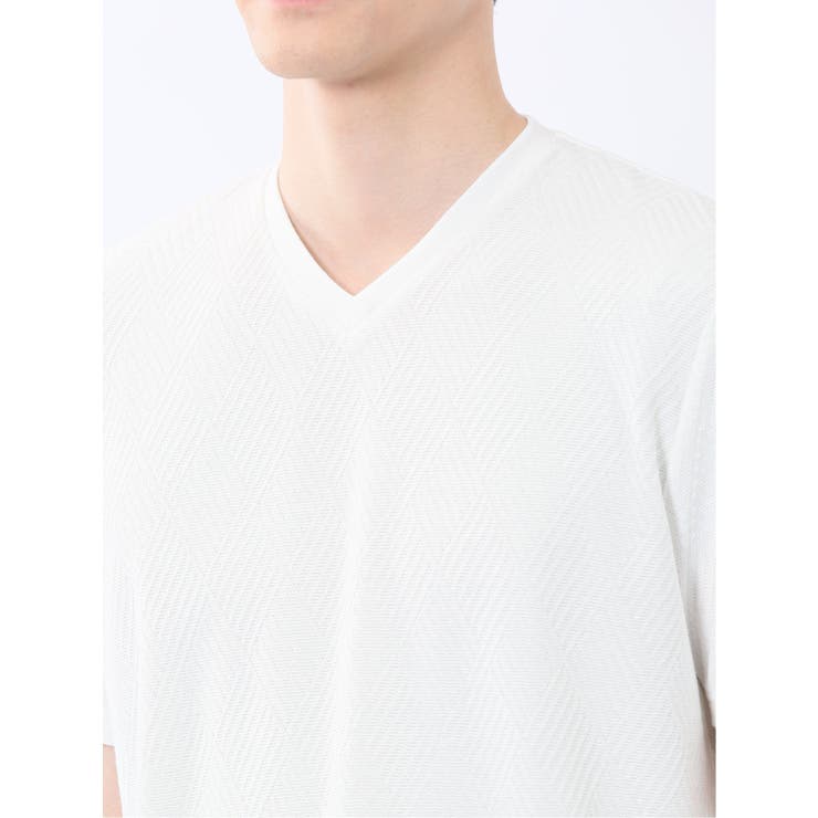 リンクスダイヤ柄ジャガード Vネック半袖Tシャツ | TAKA-Q MEN | 詳細画像10 