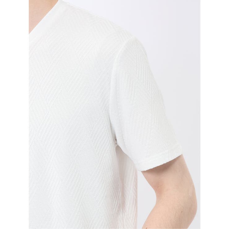 リンクスダイヤ柄ジャガード Vネック半袖Tシャツ | TAKA-Q MEN | 詳細画像11 