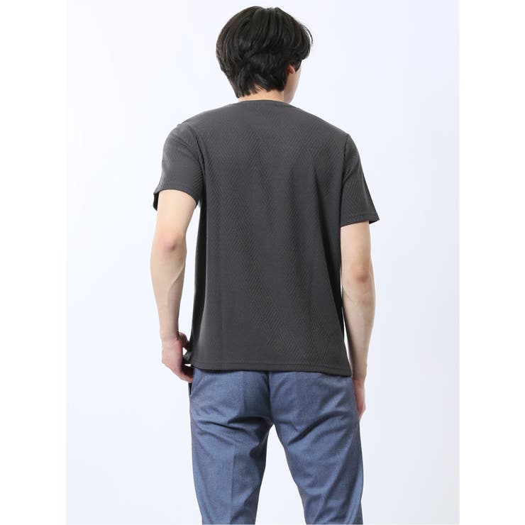 リンクスダイヤ柄ジャガード Vネック半袖Tシャツ | TAKA-Q MEN | 詳細画像14 