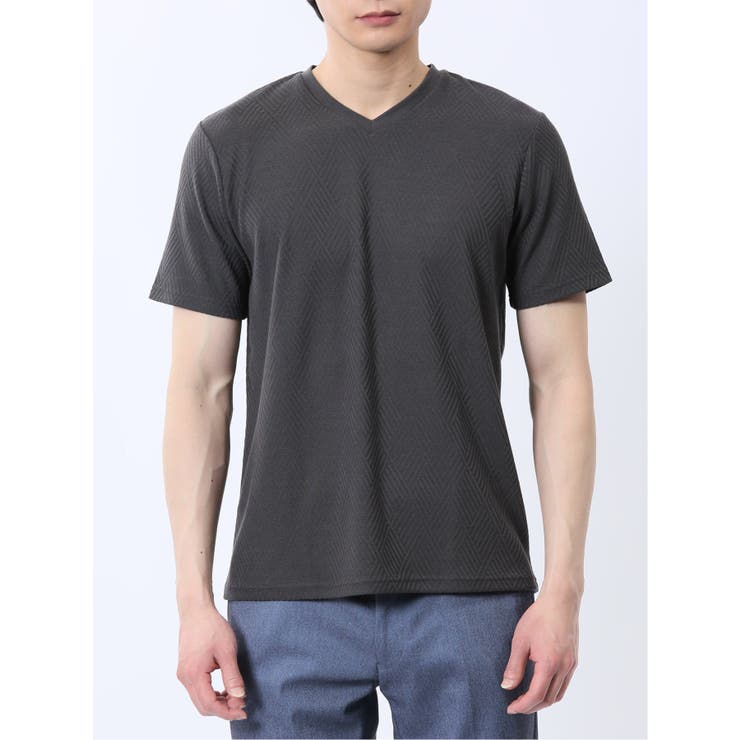 リンクスダイヤ柄ジャガード Vネック半袖Tシャツ | TAKA-Q MEN | 詳細画像18 