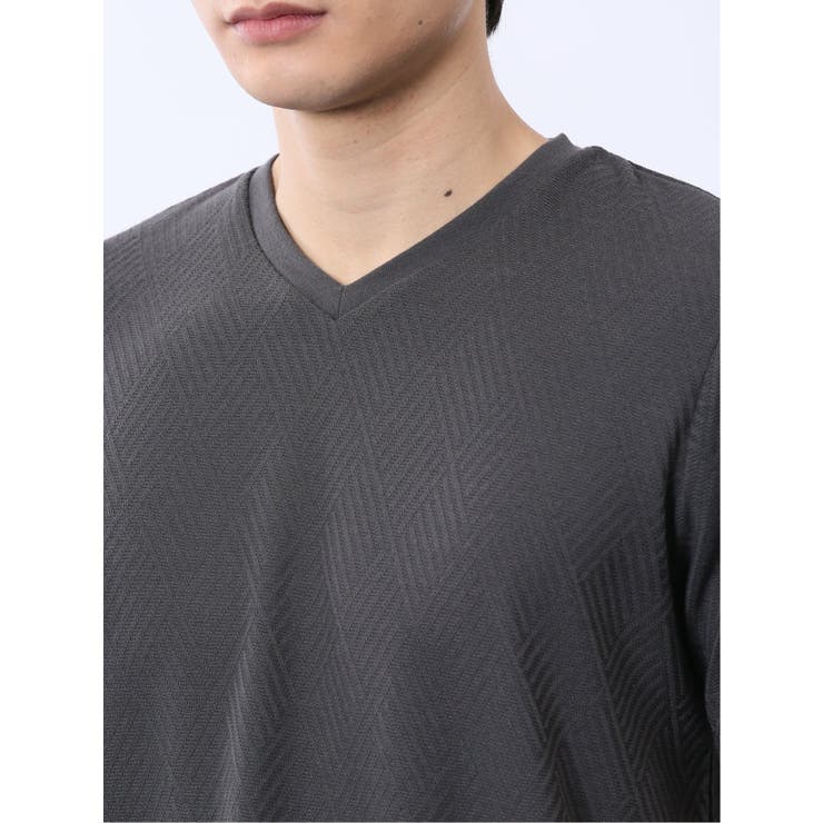 リンクスダイヤ柄ジャガード Vネック半袖Tシャツ | TAKA-Q MEN | 詳細画像21 