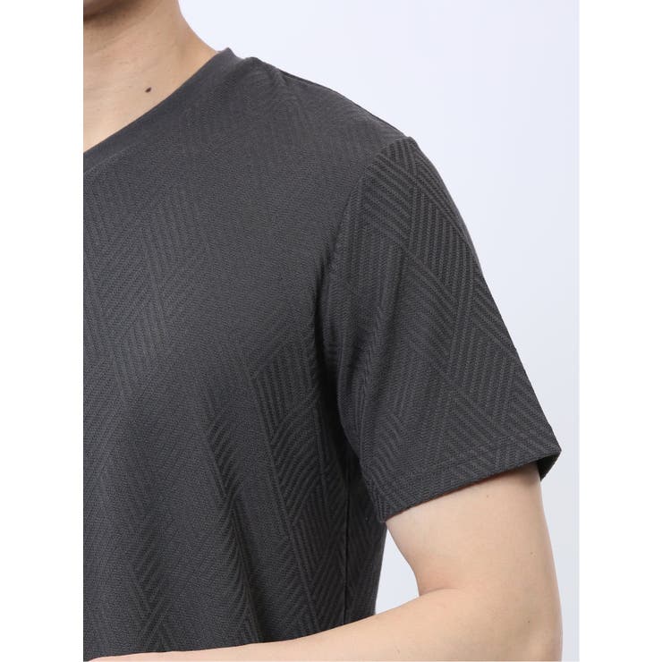 リンクスダイヤ柄ジャガード Vネック半袖Tシャツ | TAKA-Q MEN | 詳細画像22 
