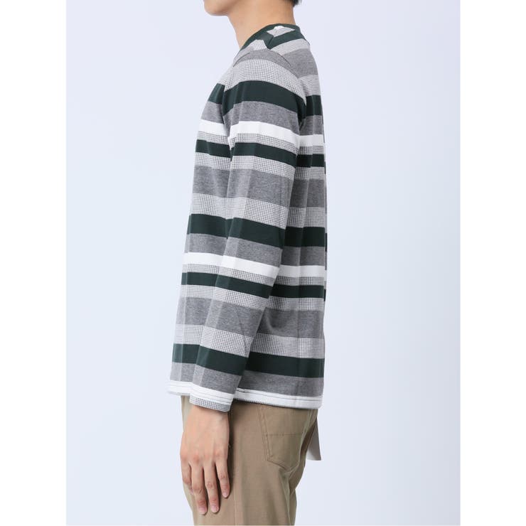 ジャガード 千鳥ボーダー クルーネック長袖Tシャツ | TAKA-Q MEN | 詳細画像6 