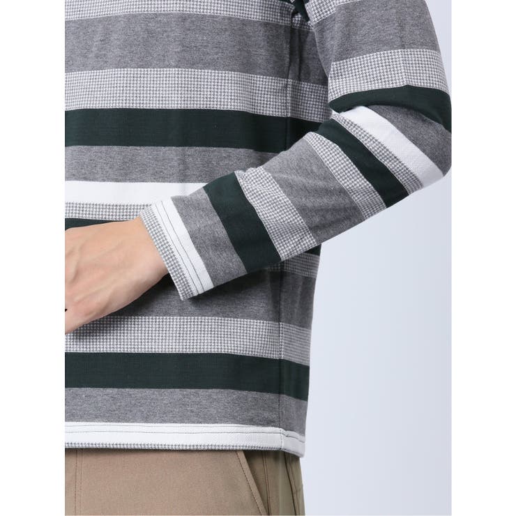 ジャガード 千鳥ボーダー クルーネック長袖Tシャツ | TAKA-Q MEN | 詳細画像9 