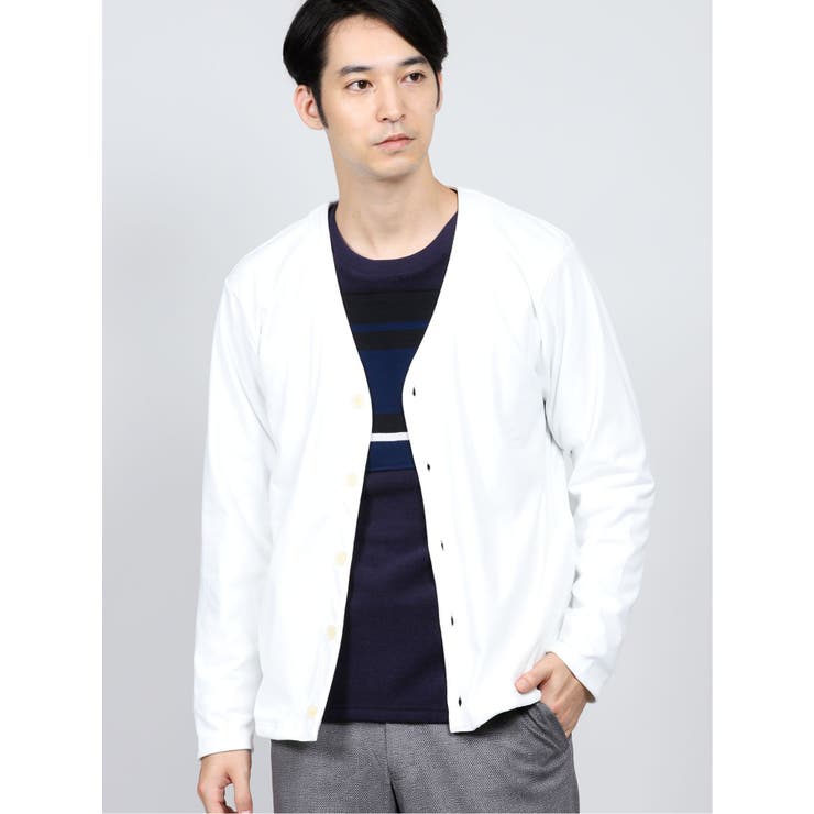 02アイボリー | 吸湿発熱スムース Vネックカーディガン | TAKA-Q MEN