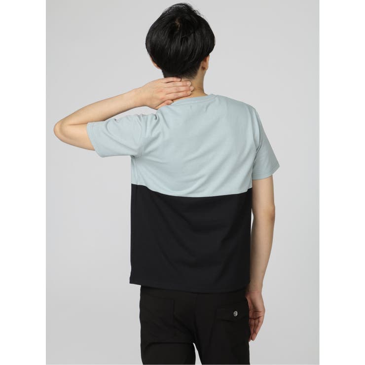 バイカラー切替 Vネック半袖Tシャツ[品番：TKQJ0015365]｜TAKA-Q