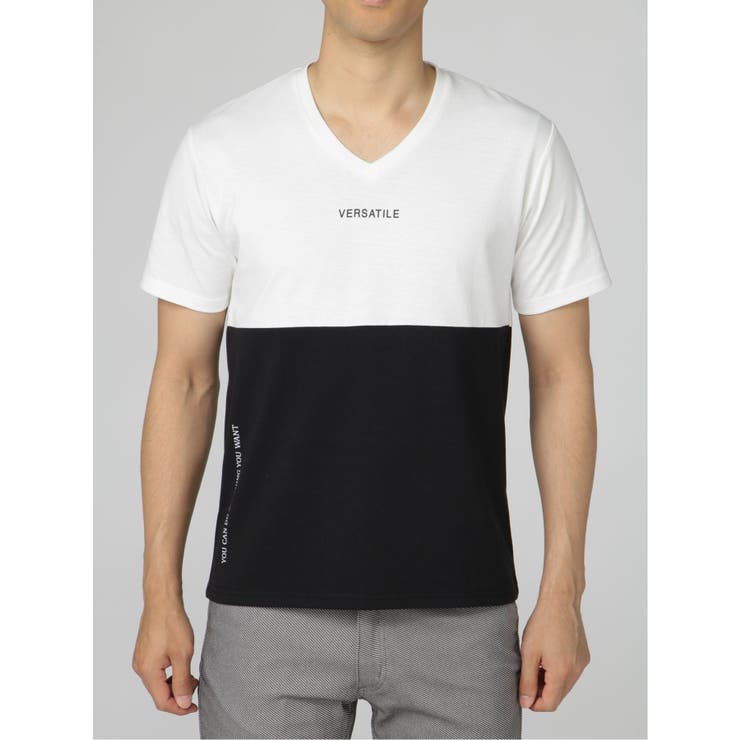 クリスマス特集2025 バイカラー切替 Vネック半袖Tシャツ[品番：TKQJ0015365]｜TAKA-Q ウォーキング・ランニングウェア