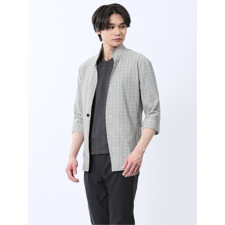 スタンドカラー 7分袖 カットジャケット[品番：TKQJ0025307