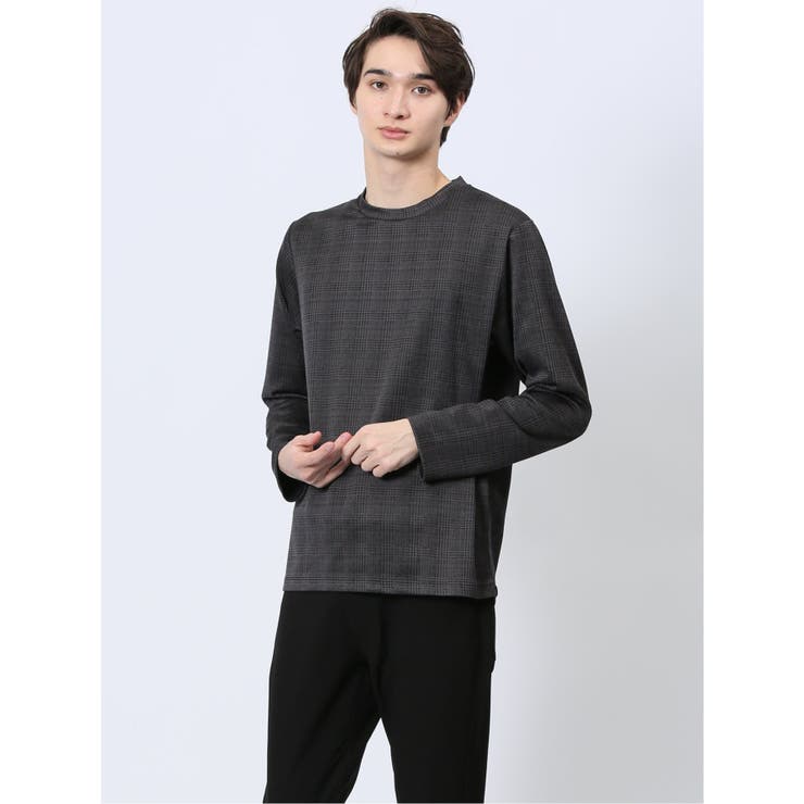 05黒 | 千鳥ジャガード クルーネック長袖Tシャツ | TAKA-Q MEN