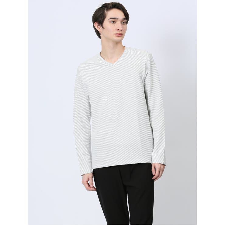 バイアスジャガード Vネック長袖Tシャツ | TAKA-Q MEN | 詳細画像1 