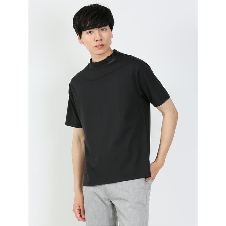 【白黒2枚セットLサイズ】モックネック半袖シャツ ロゴプリント モックネック半袖Tシャツ[品番：TKQJ0018794