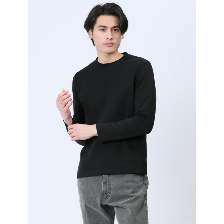 05黒 | ロゴ切替 クルーネック長袖Tシャツ | TAKA-Q MEN