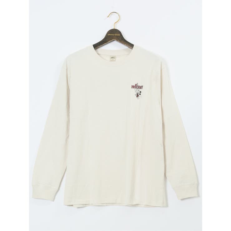 02アイボリー | 【大きいサイズ】ミッキーマウス ピグメント風プリント クルーネック長袖Ｔシャツ | TAKA-Q MEN